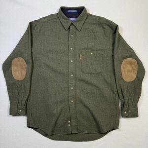 Vintage Authentic Pendleton Trail Wool Shirt Jacket Green Elbow Patches USA Mens